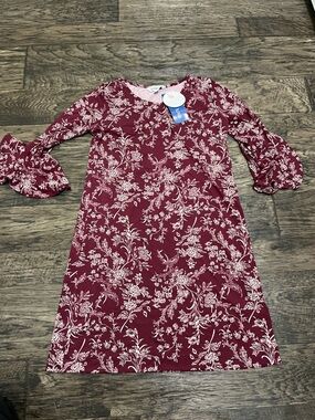 Girls' Burgundy Floral Casual Dress